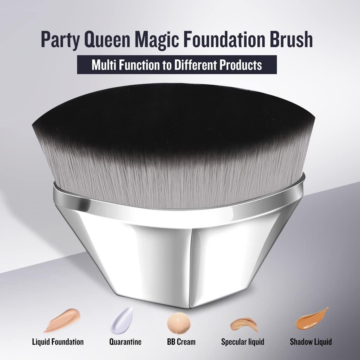 Professional Party Queen Foundation Makeup Brush Set - Flawless Kabuki Face Brush for Powder, Liquid & Cream Cosmetics | Includes Portable Travel Case | Perfect for Bridal, Photo Shoots & Daily Makeup (Silver)
