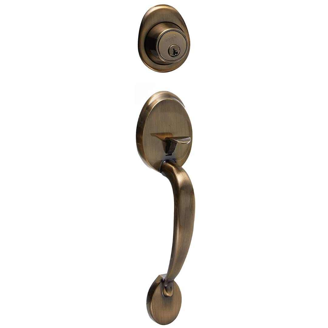 NU-SET Lock | Keyed Entry Door Handle Set | Single Cylinder Deadbolt | Antique Brass Finish | Home Security & Door Hardware Upgrade | Perfect for Bedroom, Bathroom & Interior Doors