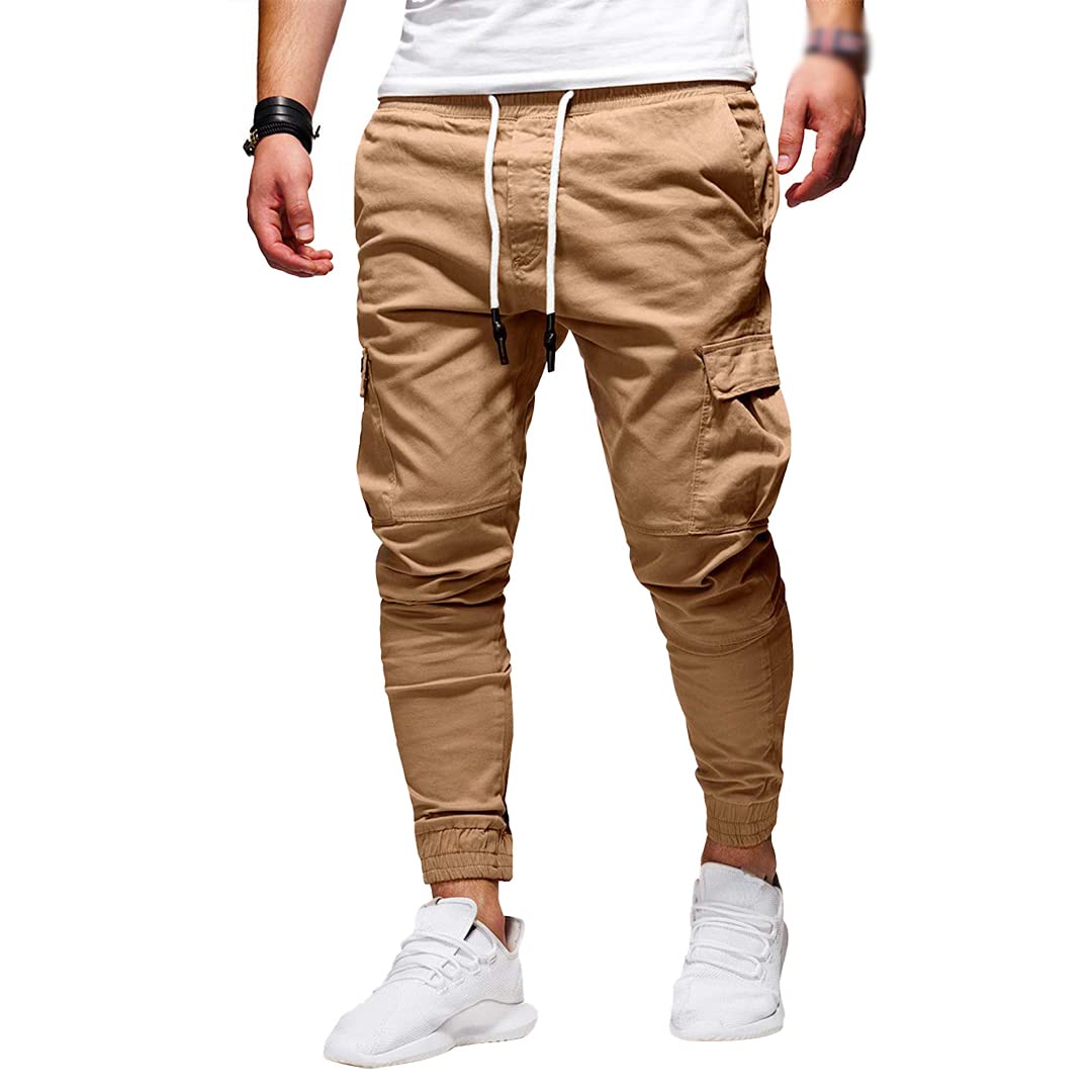 Men's Athletic Jogger Pants - Chino Style with Drawstring, Cargo Pockets & Tapered Fit for Workout, Running, Gym & Casual Wear | Comfortable Sports Jogging Trousers for Fitness & Outdoor Activities