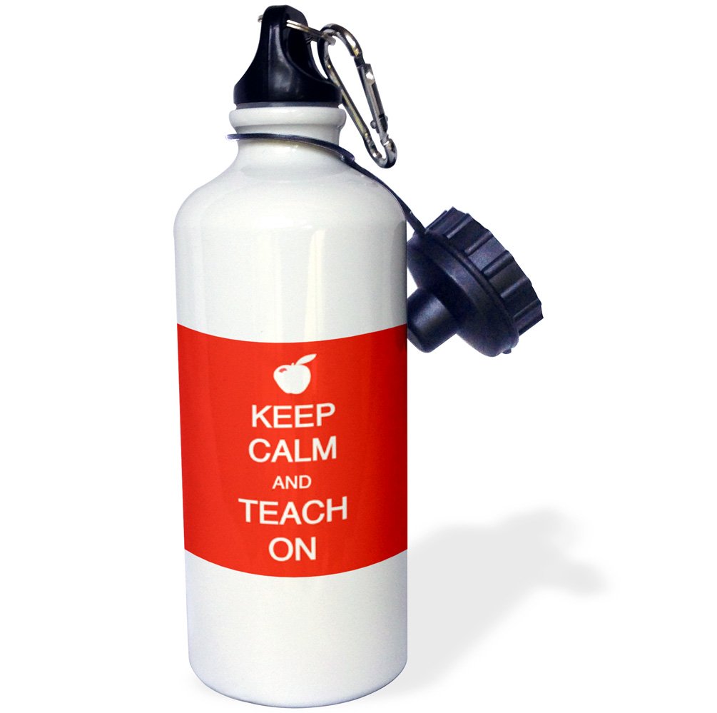 3D Rose Keep Calm and Teach on Sports Water Bottle - 21oz Insulated Stainless Steel Water Bottle with Straw Lid - Perfect for Teachers, Coaches & School Activities - BPA Free & Leak Proof