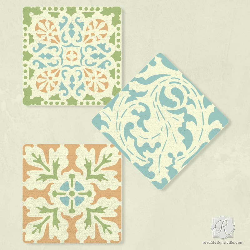 Renaissance Tile Stencils Set B - 12-Piece DIY Mosaic Painting Kit for Home Decor & Crafts | Perfect for Wall Art, Floor Designs, and Creative Projects