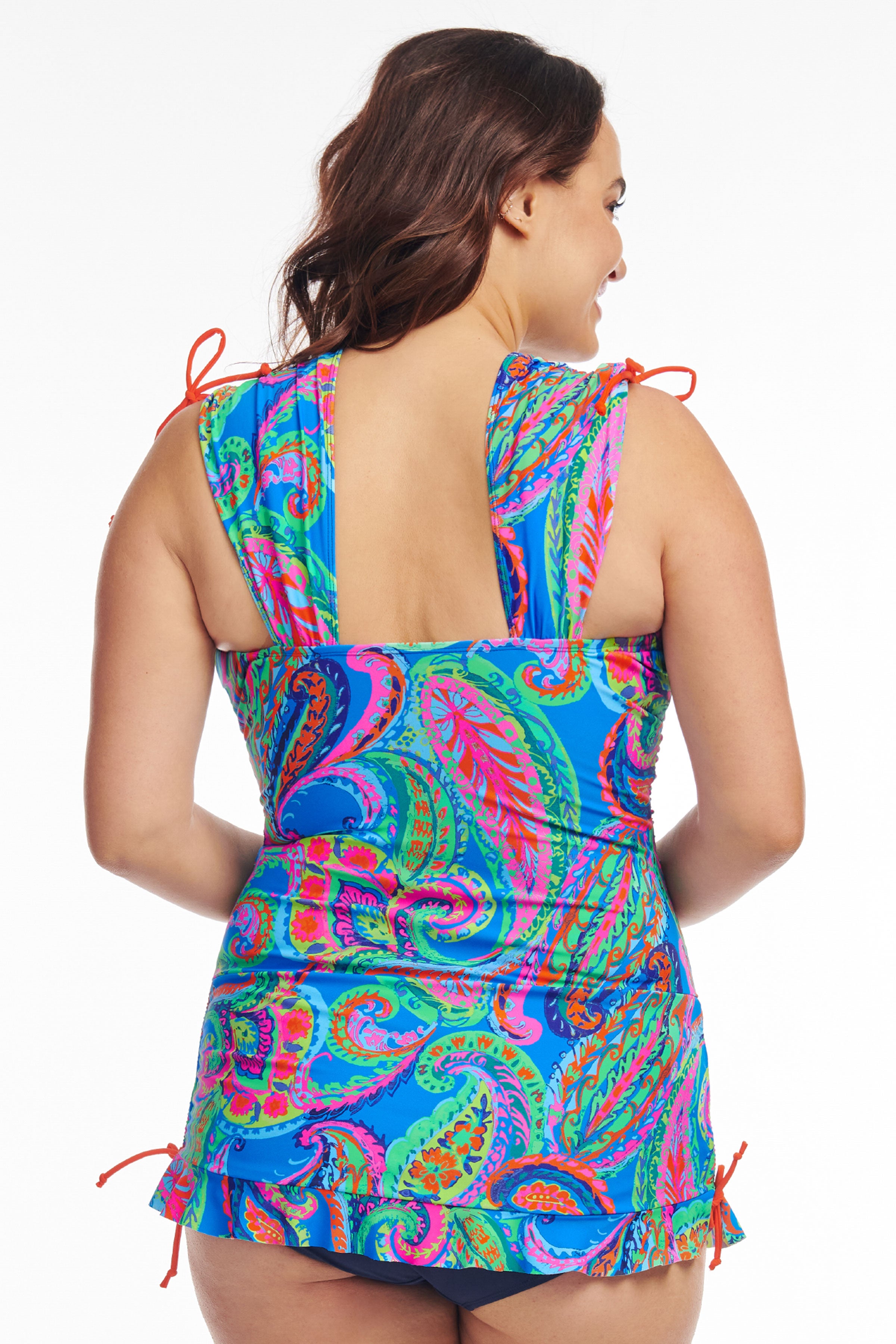 Plus Size Grecian Skater 2-in-1 Convertible Length Tankini Top | French Paisley Print Swimwear for Women | Beach Vacation & Pool Party Outfit