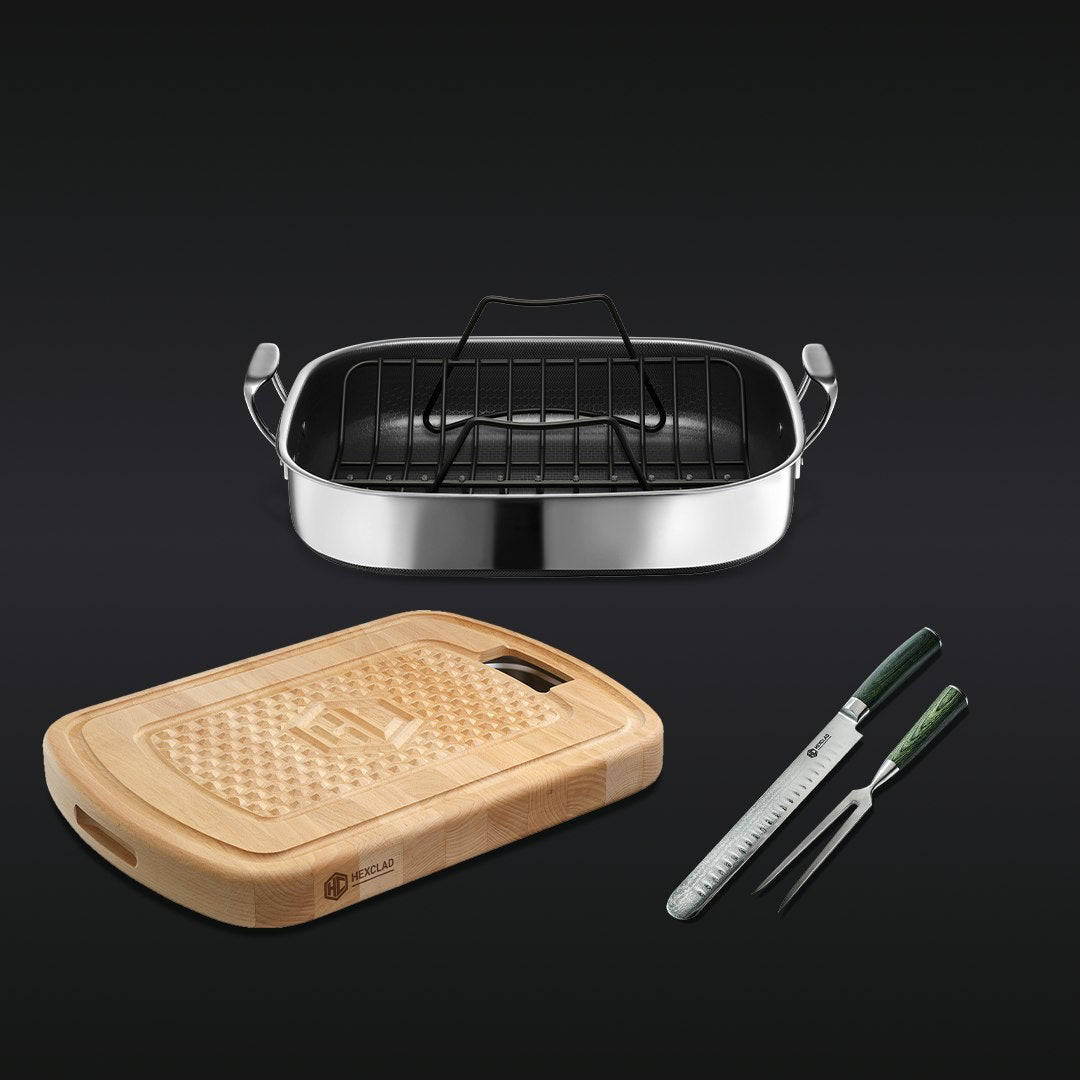 HexClad Hybrid Carving and Roasting Knife Set - Professional Stainless Steel Kitchen Knives for Slicing Meat, Roasting Turkey & Carving Ham - Perfect for Holiday Dinners, BBQ Parties & Home Cooking