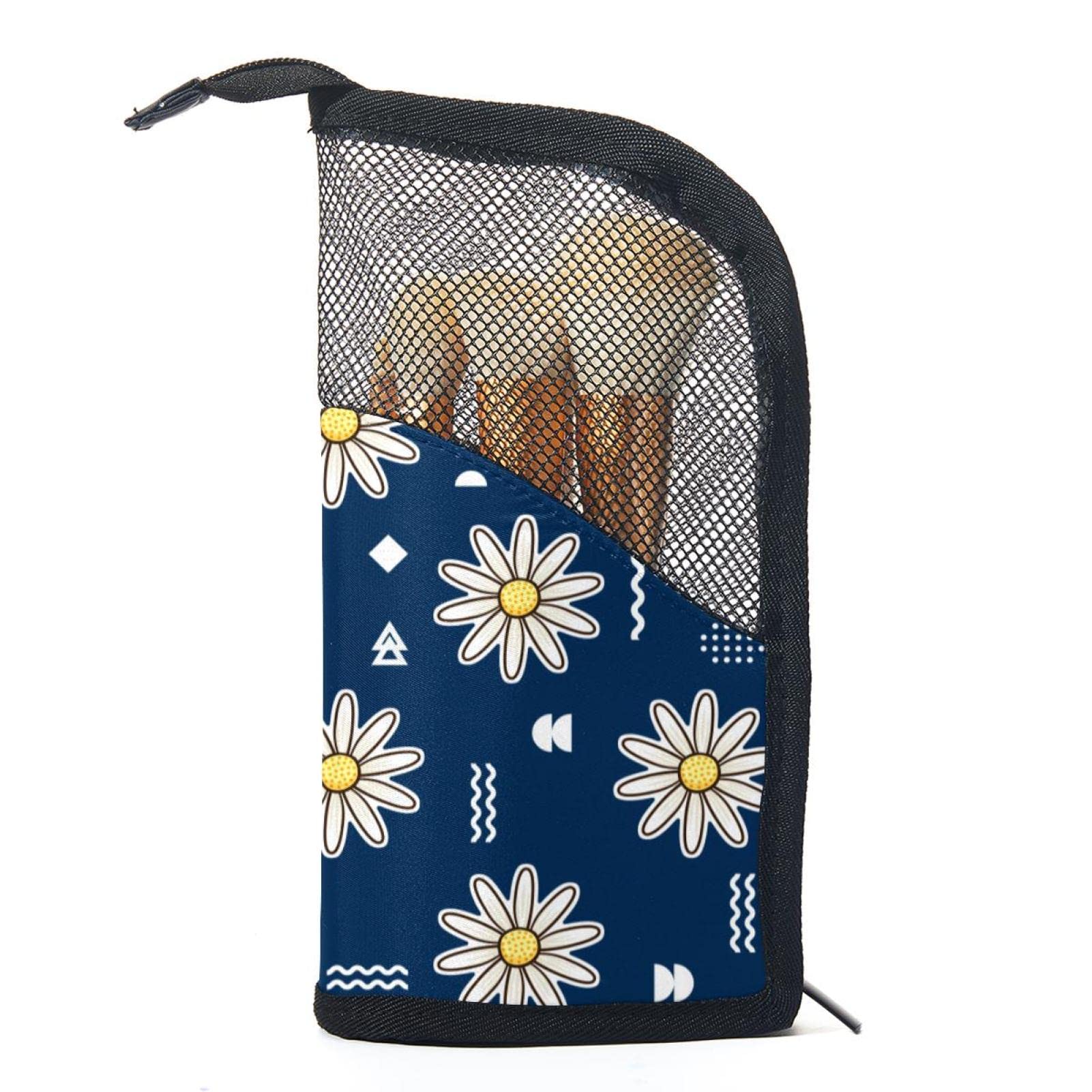 Premium 12-Piece Makeup Brush Organizer Bag - Daisy Blue Seamless Flowers Design, Portable Travel Cosmetic Brush Holder Case for Professional Makeup Artists & Beauty Enthusiasts | Perfect for Home, Travel & Salon Use