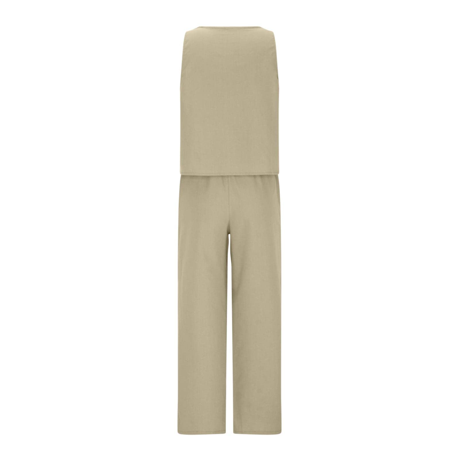 Women's 2 Piece Lounge Set - Sleeveless Cotton Linen Tank Top & Wide Leg Pants Matching Outfit | Soft Summer Casual Wear for Home, Yoga & Beach Vacation