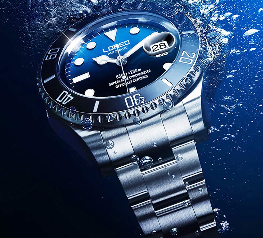 LOREO Men's Automatic Watch - Silver Stainless Steel, Sapphire Glass, Black Rotating Bezel | Luxury Dress Watch for Business, Formal Events & Everyday Wear