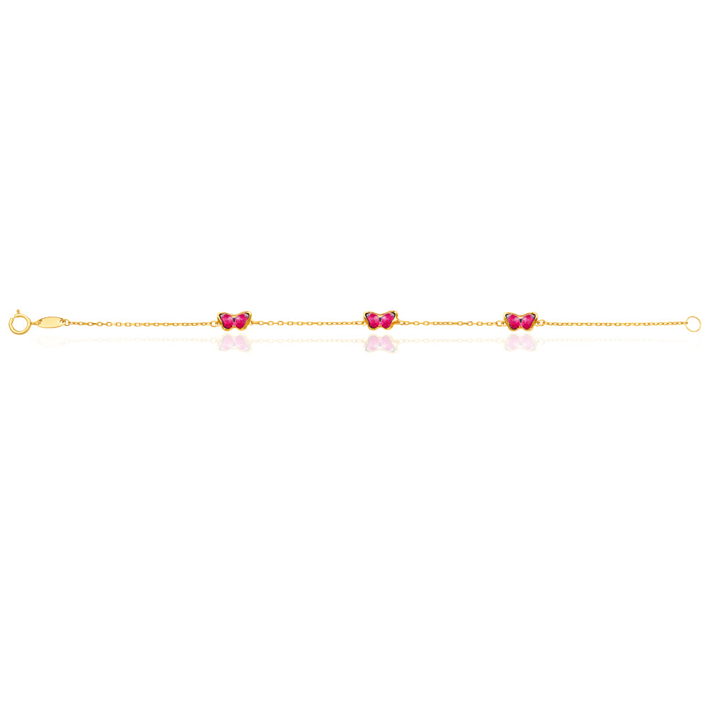 9ct Yellow Gold 16cm Charm Bracelet with 3 Red Enamel Butterflies - Elegant Jewelry Gift for Women, Perfect for Weddings, Anniversaries & Special Occasions