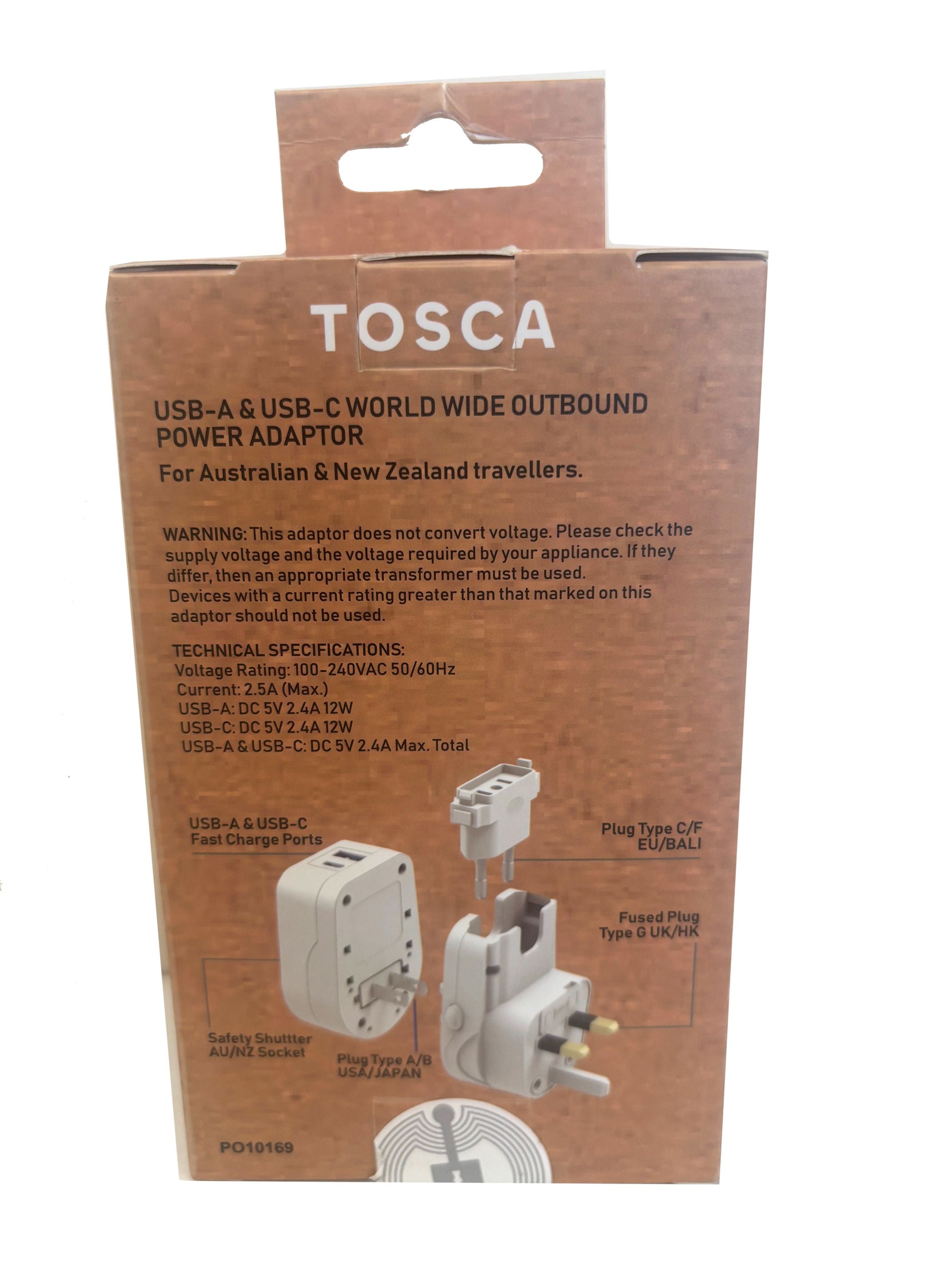 Tosca TCA072 Worldwide USB A+C Port Adapter - White | Universal Travel Charger for Laptops, Phones & Tablets | Perfect for Home, Office & International Trips