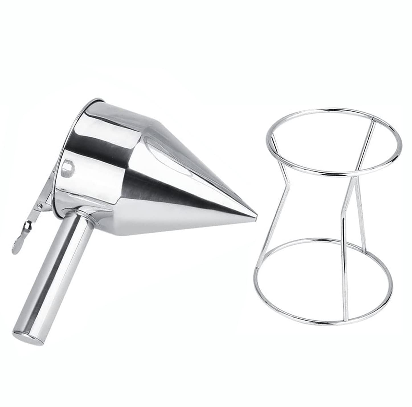 Premium Stainless Steel Baking Funnel with Stand - Perfect for Takoyaki, Pancake Batter, Cupcakes & Pastries | Durable Kitchen Tool for Home Bakers & Professional Chefs | Ideal for Dessert Making, Party Catering & Bakery Use