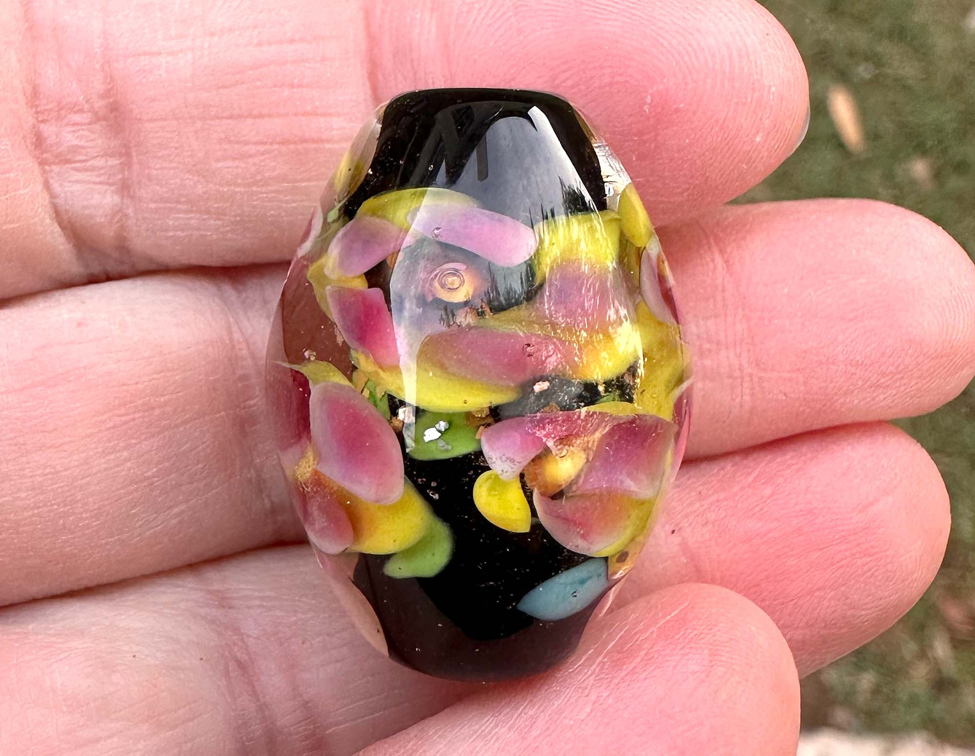 Handmade Yellow Pink Floral Lampwork Glass Focal Bead - SRA Certified Artisan Jewelry Component for Necklaces, Bracelets & DIY Crafting Projects