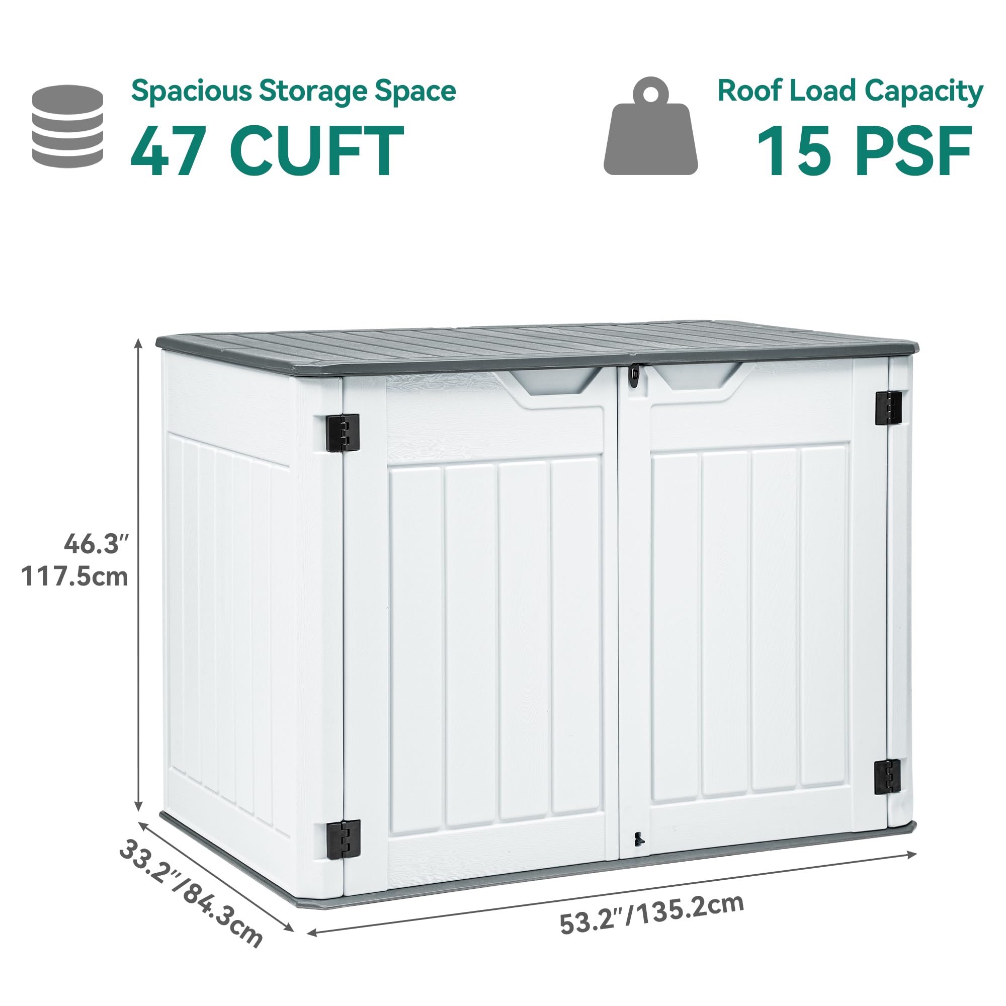 YITAHOME 47 cu ft Large Outdoor Horizontal Storage Shed - Waterproof Resin Tool Shed with Lockable Doors for Garden Tools, Lawn Mower, Trash Cans - 4.5x2.8x3.9 ft Light Gray - Perfect for Backyard, Garage & Patio Organization