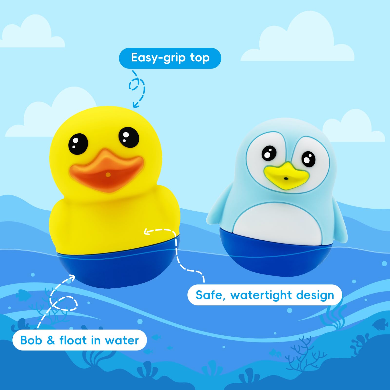 B&H Baby and Toddler Bath Toy Set - Squeeze & Squirt Durable Silicone Animal Bathtub Toys | Mold-Free, BPA-Free Safe Bath Time Fun for Kids | Perfect for Sensory Play, Water Play & Early Learning Development