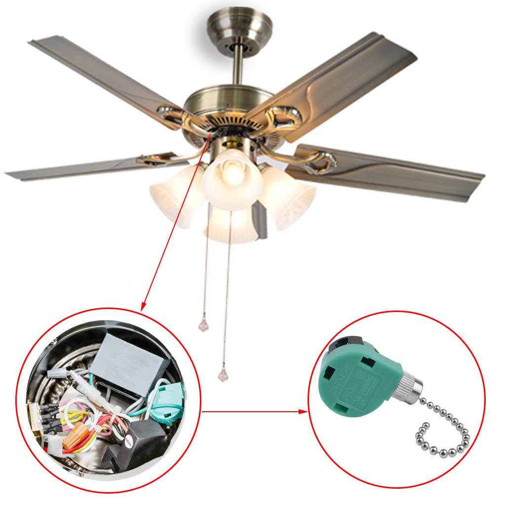 3 Pack Zing Ear ZE-268S6 Ceiling Fan Switch - 3 Speed 4 Wire Pull Chain Replacement for Ceiling Fans, Wall Lamps & Cabinet Lights (Silver) | Perfect for Home, Office and Bedroom Lighting Control