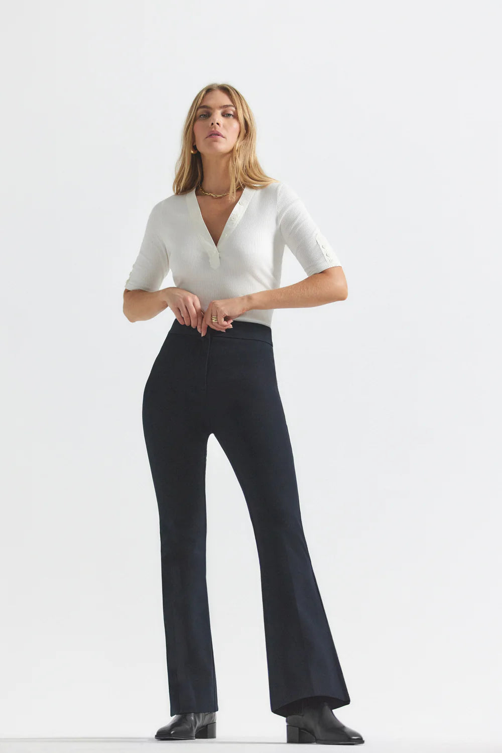 Crosby Flare Trousers for Women - High Waist Bell Bottom Pants in Midnight Blue | Perfect for Casual Wear, Office Outfits & Night Out