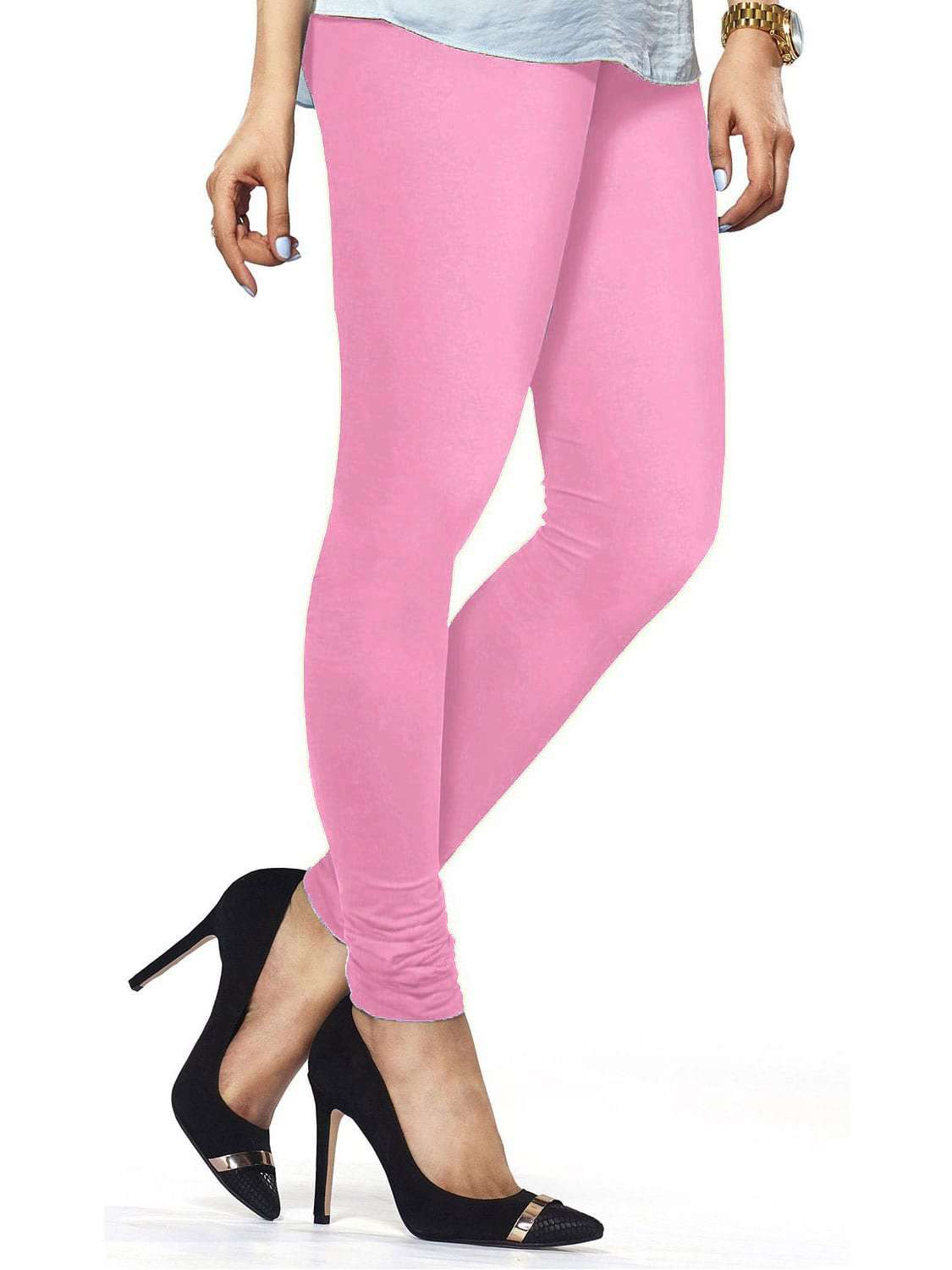 Premium Cotton Lycra Churidar Leggings - Free Size Light Rose - Comfortable Stretch Pants for Yoga, Dance & Casual Wear