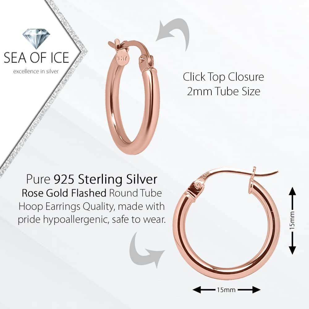 925 Sterling Silver Plated Round Tube Hoop Earrings for Women - Cool & Chic Ice Silver Hoops (15-60mm, 2mm Tube) - Perfect for Everyday Wear, Parties & Special Occasions