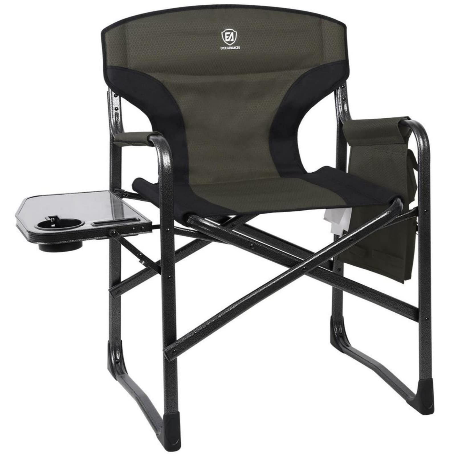 EVER ADVANCED Lightweight Folding Director's Chair for Outdoor Camping - Aluminum Frame with Side Table & Storage Pouch - Heavy Duty 350LBS Capacity (Green/Black) - Perfect for Backyard, Beach, Picnics & Outdoor Events