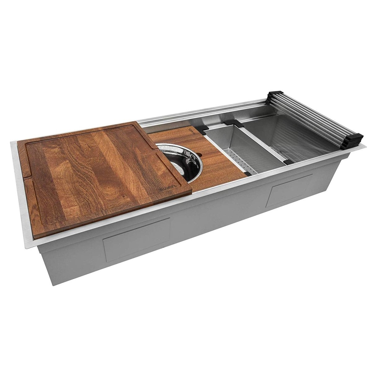 57 Inch Undermount Kitchen Sink - 16 Gauge Stainless Steel Two-Tiered Workstation Sink for Modern Kitchens | Perfect for Food Prep, Dishwashing & Entertaining