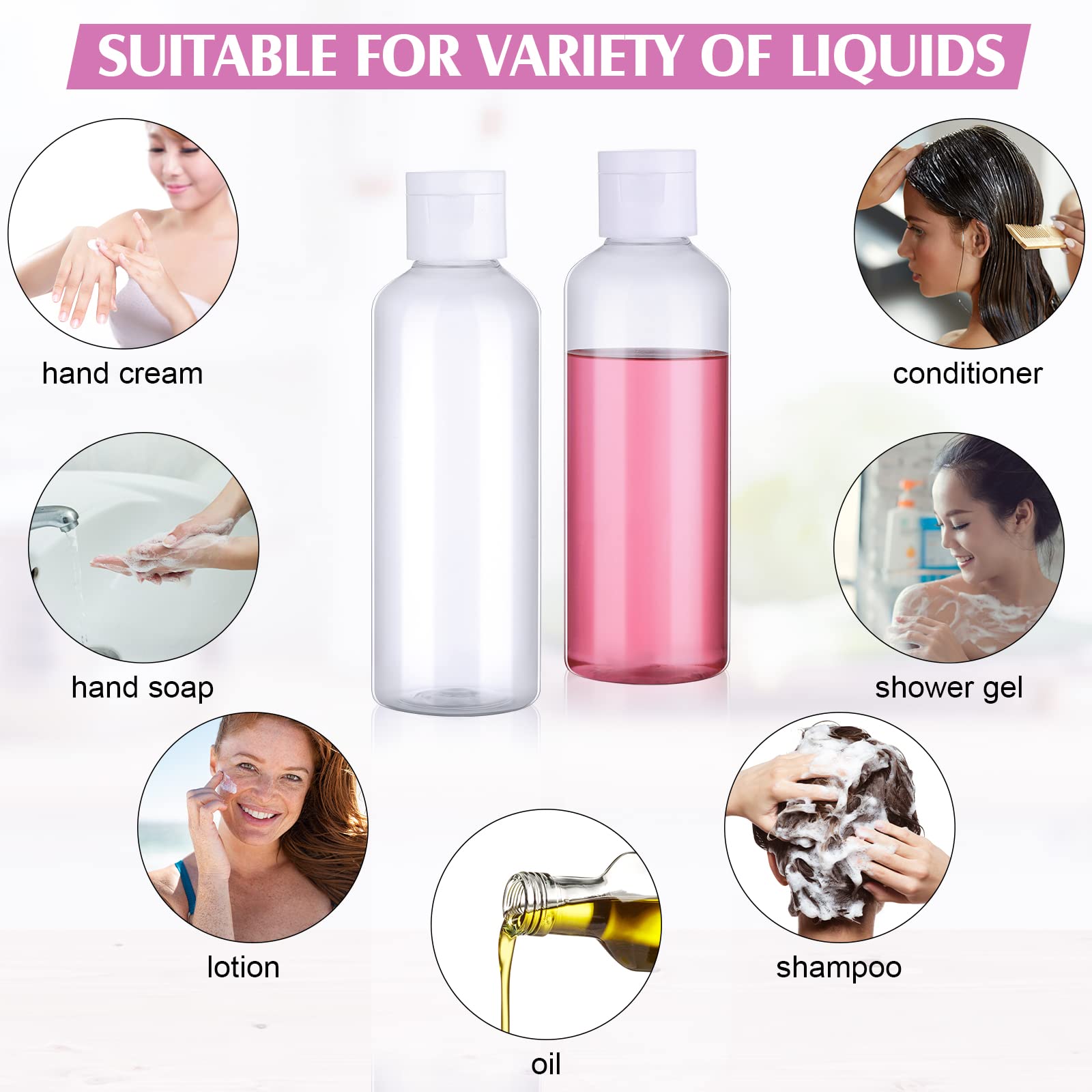 50-Piece 3.4oz Travel Bottles Set - Leakproof Squeeze Bottles with Flip Caps & Funnels for Toiletries & Cosmetics - Perfect for Air Travel & Mini Liquids