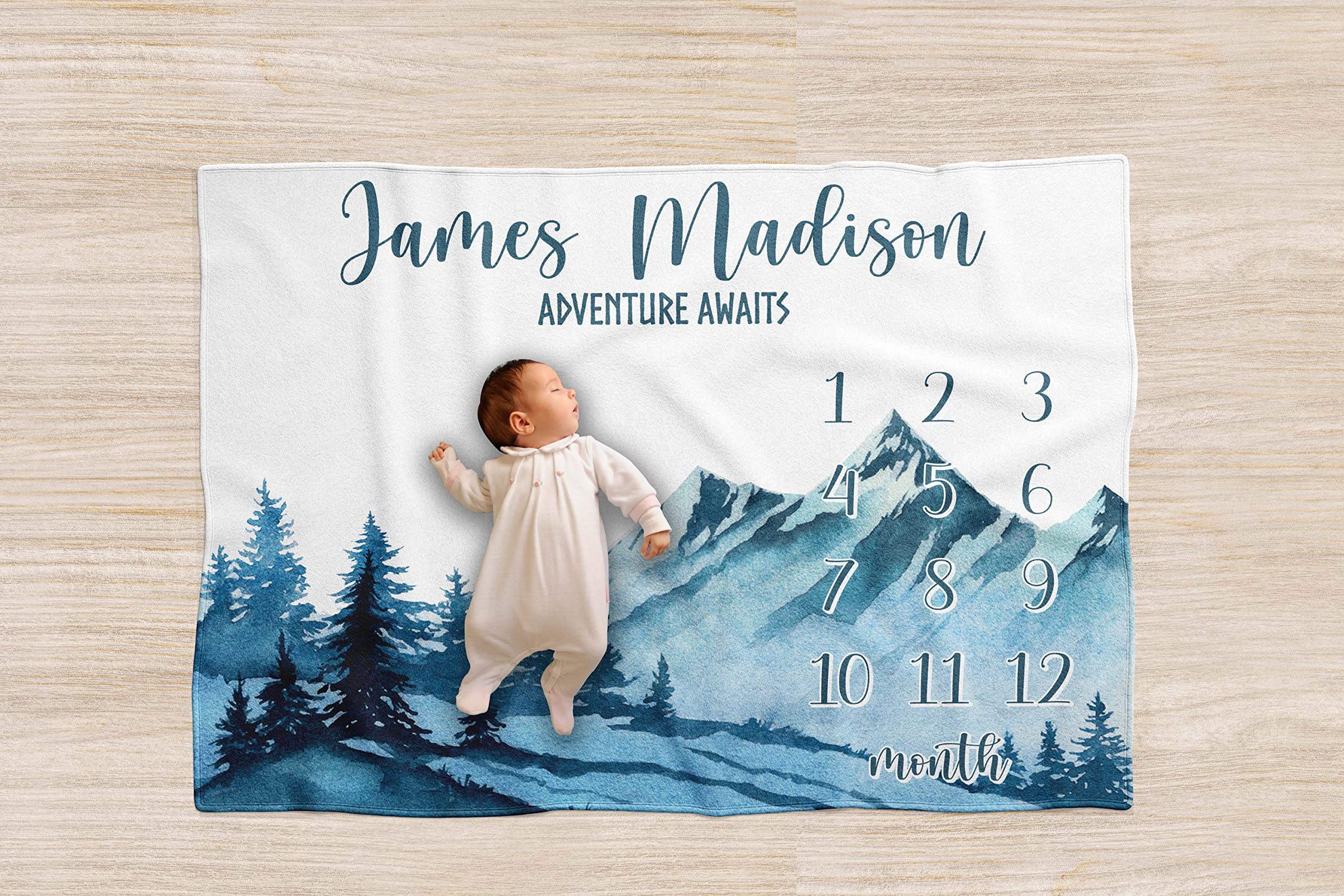 Personalized Adventure Baby Boy Milestone Blanket - Custom Name & Mountains Design - Newborn Growth Tracker Blanket - Perfect Baby Shower Gift & Monthly Photo Prop for Boys (Brandsize)