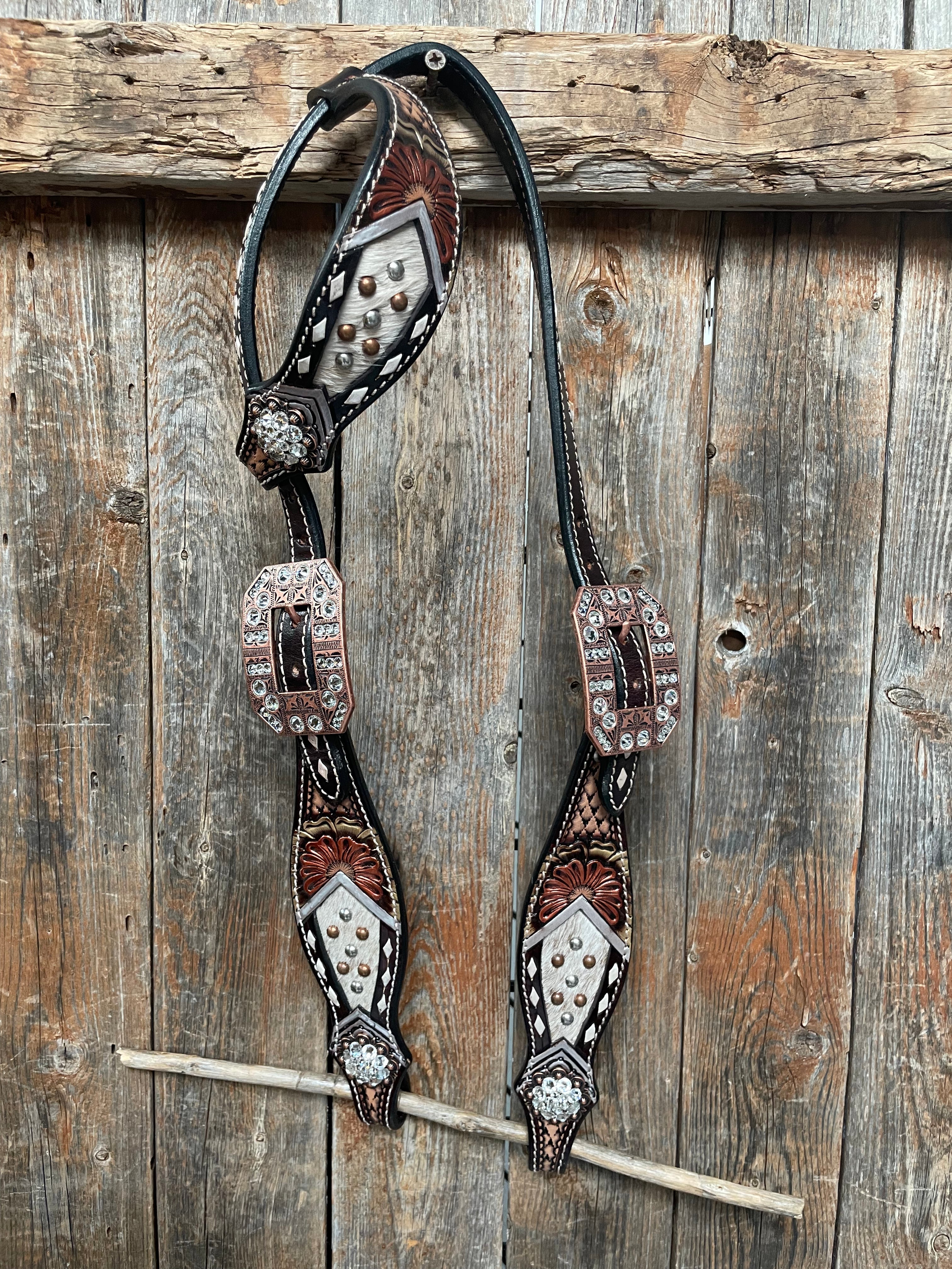 Premium Cowhide Clear Browband & One Ear Tack Set #BBBC472 – Durable Horse Riding Accessories for Equestrian & Show Jumping