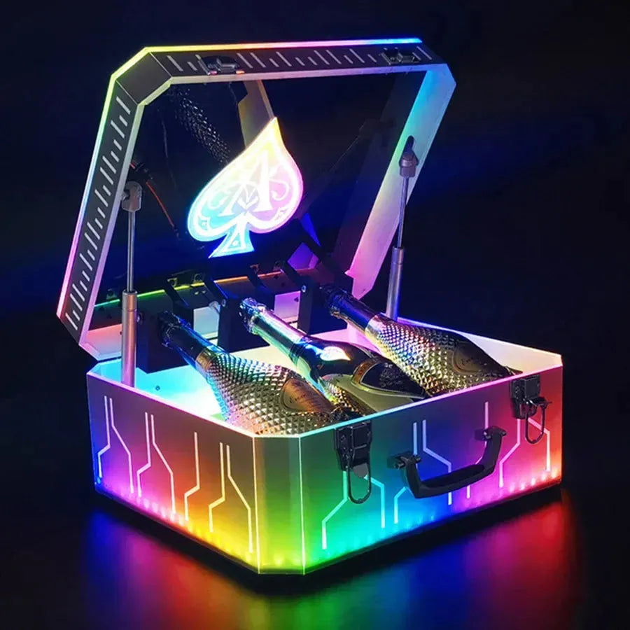 Custom Engraved Ace of Spade LED Champagne Bottle Display Case - Luxury Wine Presenter Box with Logo for VIP Gifts (3/5 Pack) - Perfect for Nightclubs, Weddings & Corporate Events