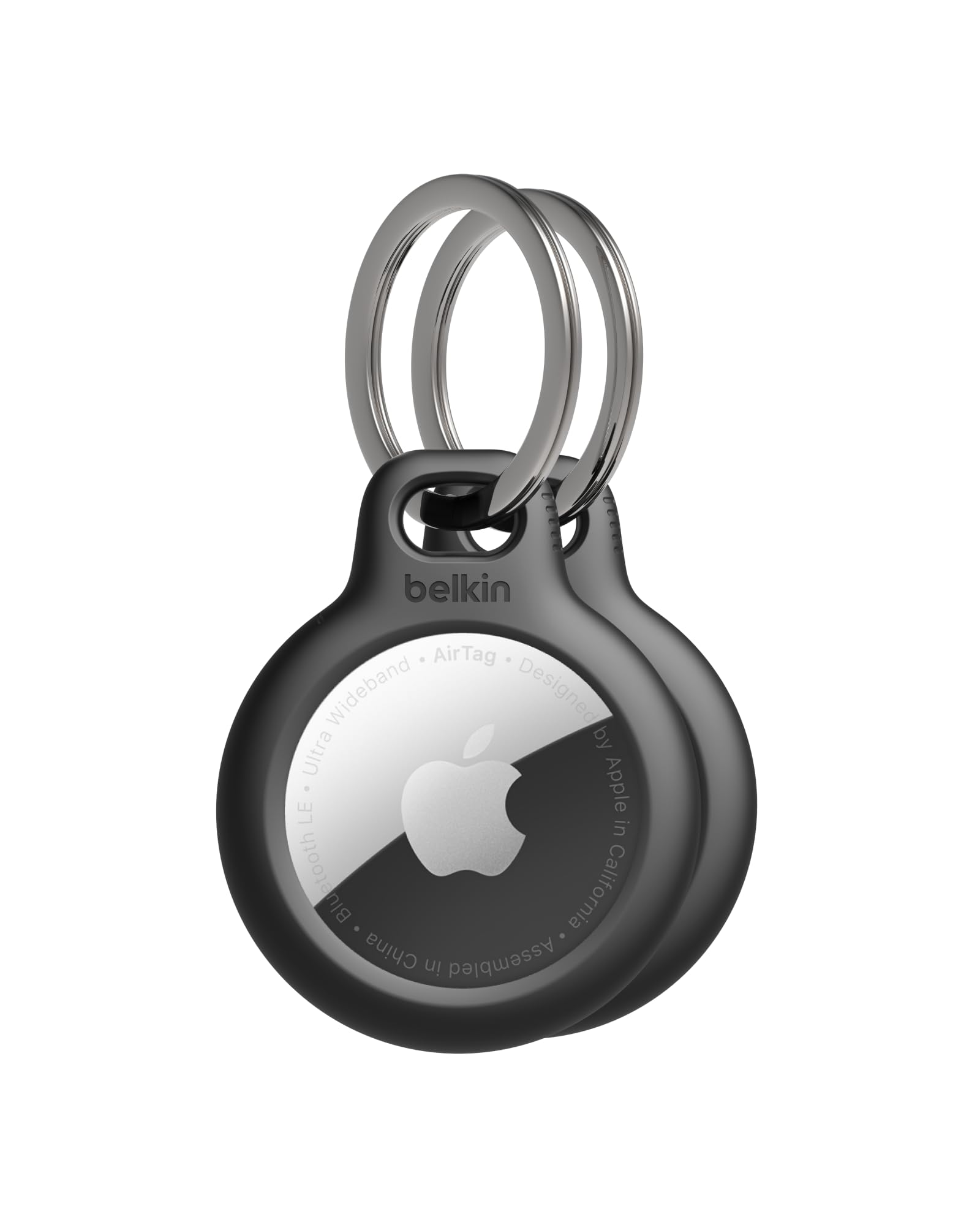 Belkin Apple AirTag Holder with Key Ring - Durable Scratch-Resistant Case, Open Face & Raised Edges - Protective AirTag Keychain for Keys, Pets, Luggage, Backpacks (2-Pack, Black) | Perfect for Travel, Daily Use & Pet Tracking