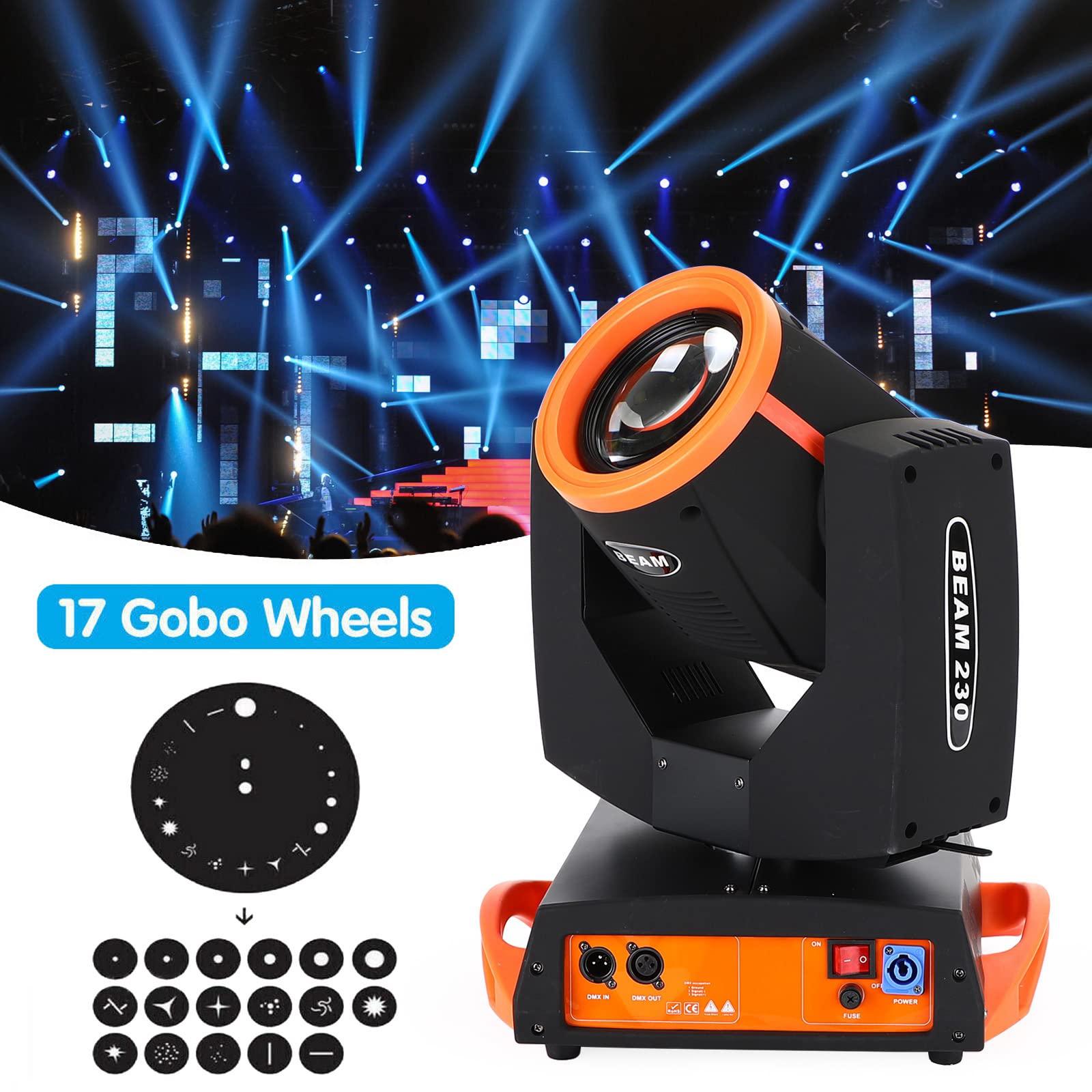 230W RGBW LED Moving Head Light with 7R Beam & 8 Prism - DMX512 Stage Lighting for DJ Disco Party, Club Show, Concert and Wedding Events