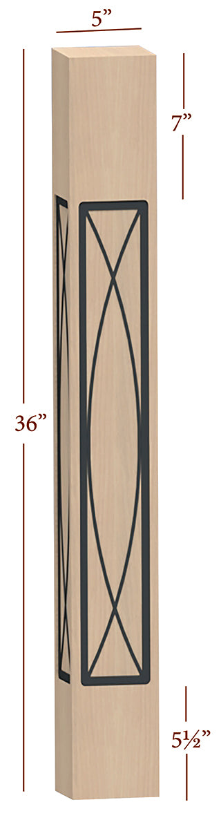 Fast Snap Skyline Island Post with Eden Metal Inlay - 36 x 5 x 5 Inch Decorative Fence Post for Garden, Yard, and Poolside Landscaping