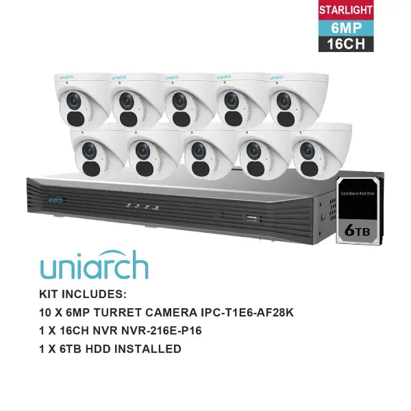 Uniarch 6MP 16 Channel CCTV Security Camera System with NVR - 4K HD Video Surveillance Kit for Home & Business Security (Model: K61610T) | Indoor/Outdoor Protection, Night Vision, Remote Monitoring