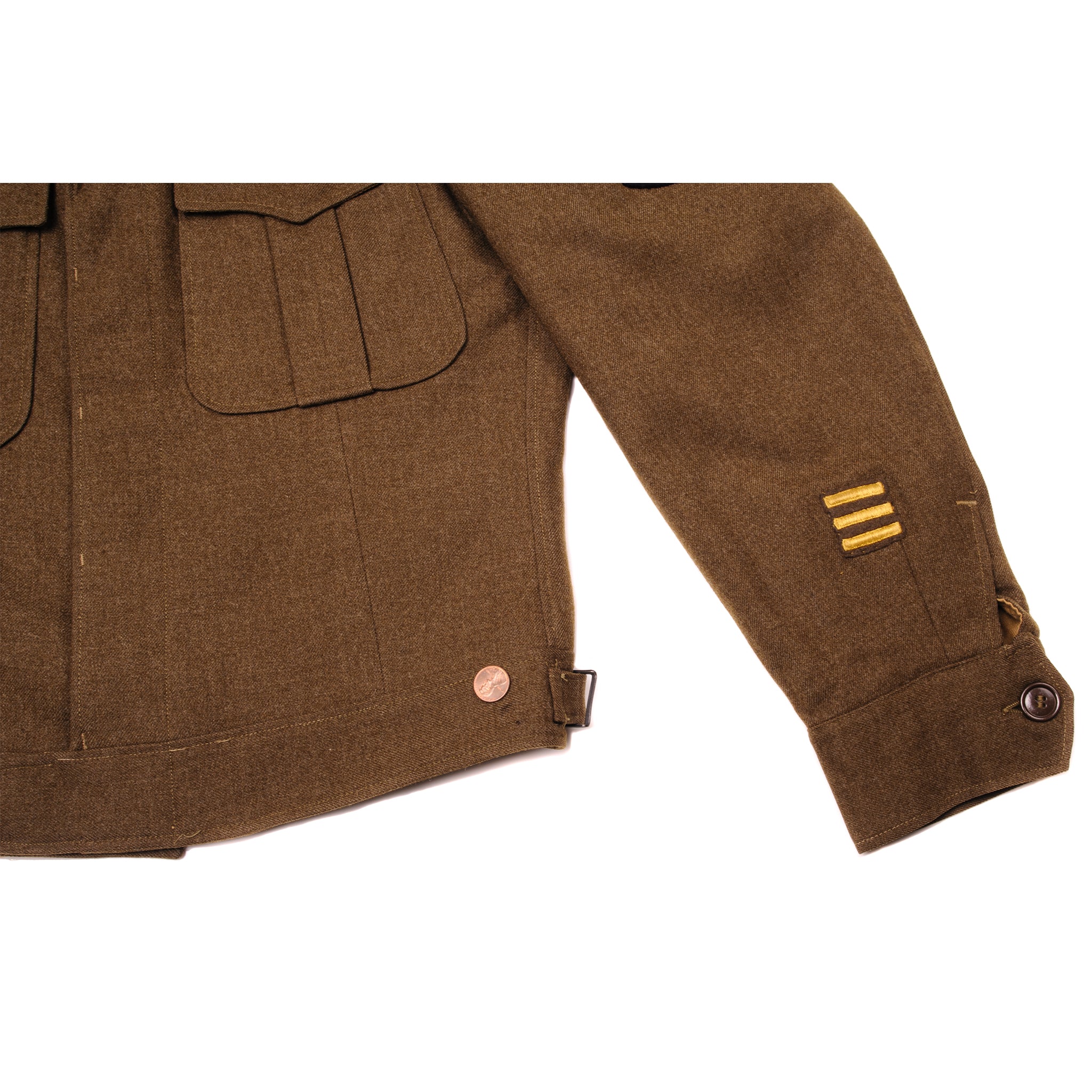 Vintage 1944 US Army Wool Field Jacket Size 36R - Authentic Military Issue with Patches, Insignias & Ribbons | WWII Reenactment, Collectible Display & Cold Weather Outerwear