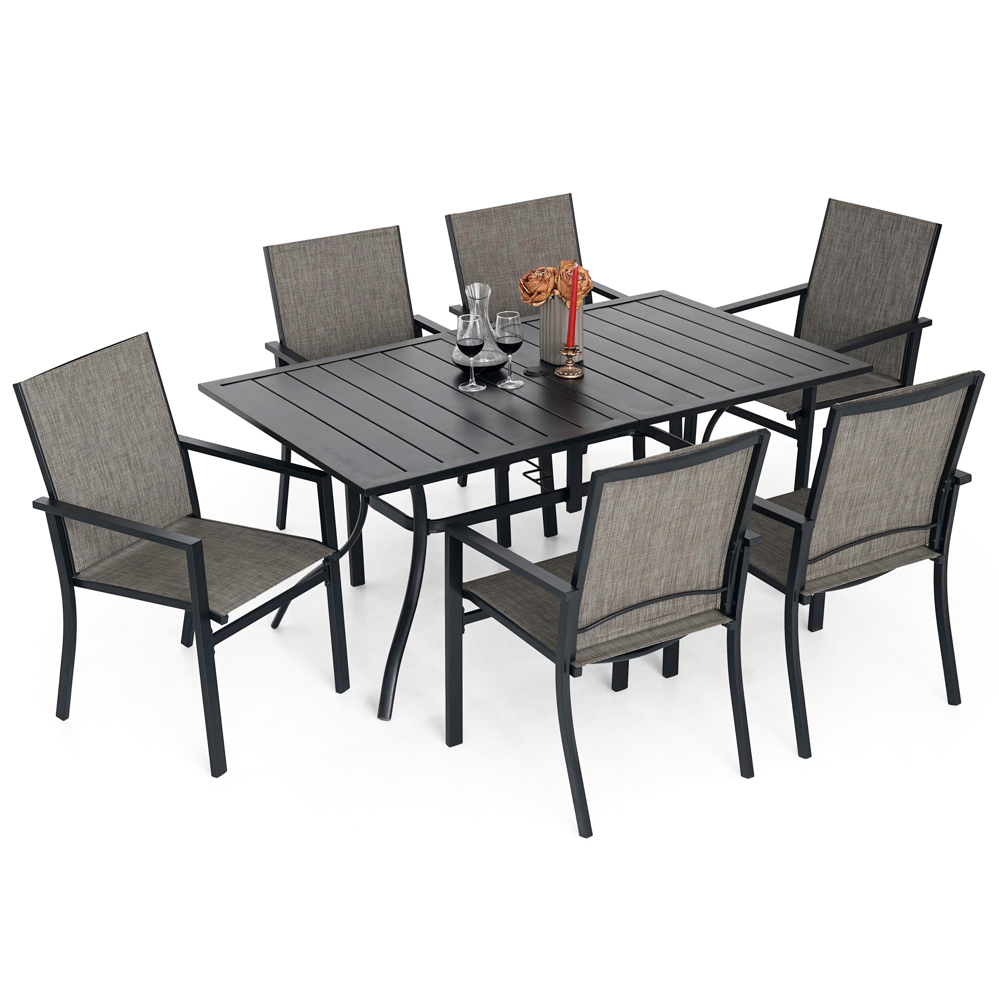 7-Piece Outdoor Patio Dining Set for 6 - Metal Chairs & Rectangle Table with 1.57
