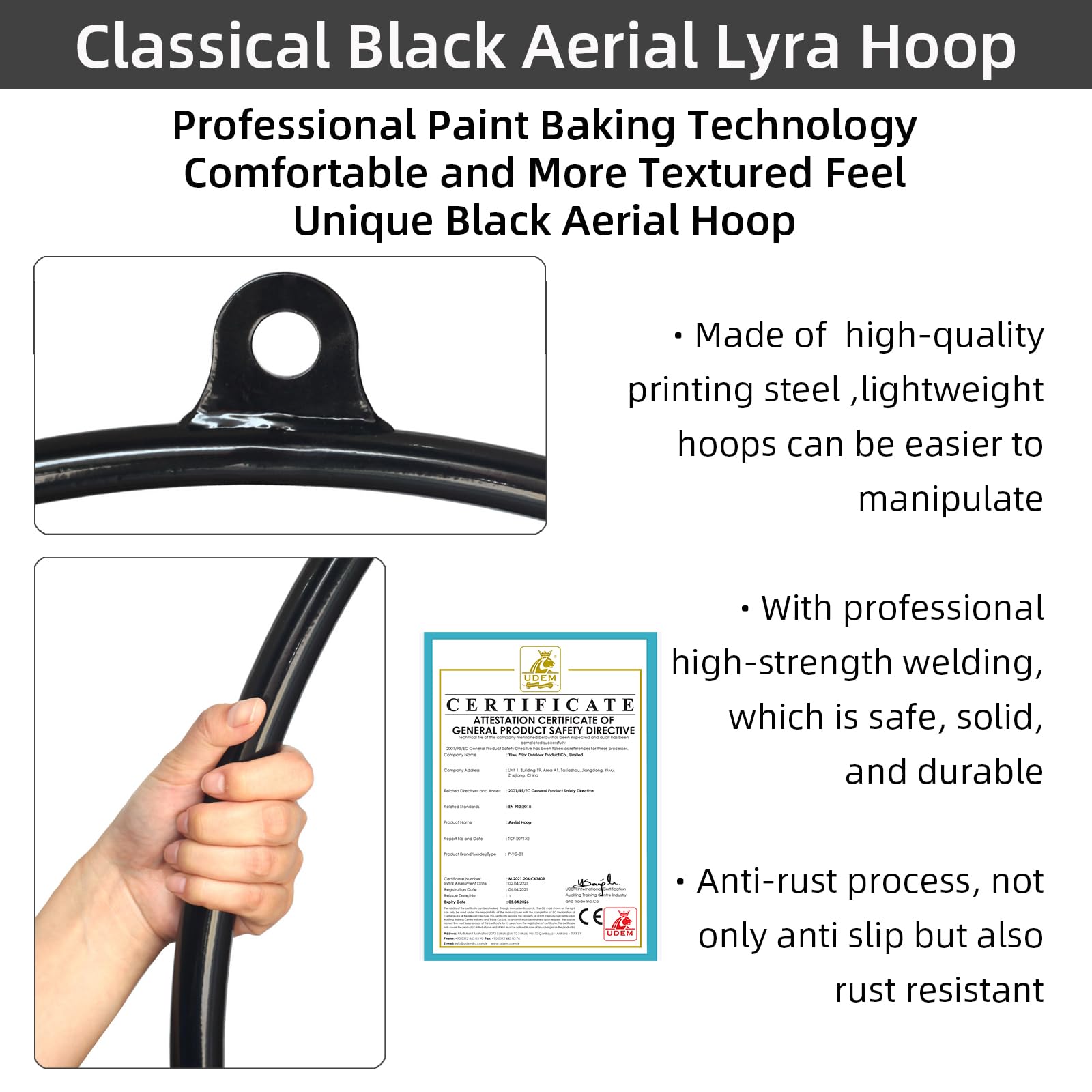 PRIOR FITNESS Professional Aerial Lyra Hoop Set for Adults - Stainless Steel Single Point Suspension Ring (25mm & 32mm Tube Diameter) - Perfect for Home Gym, Circus Training & Aerial Yoga