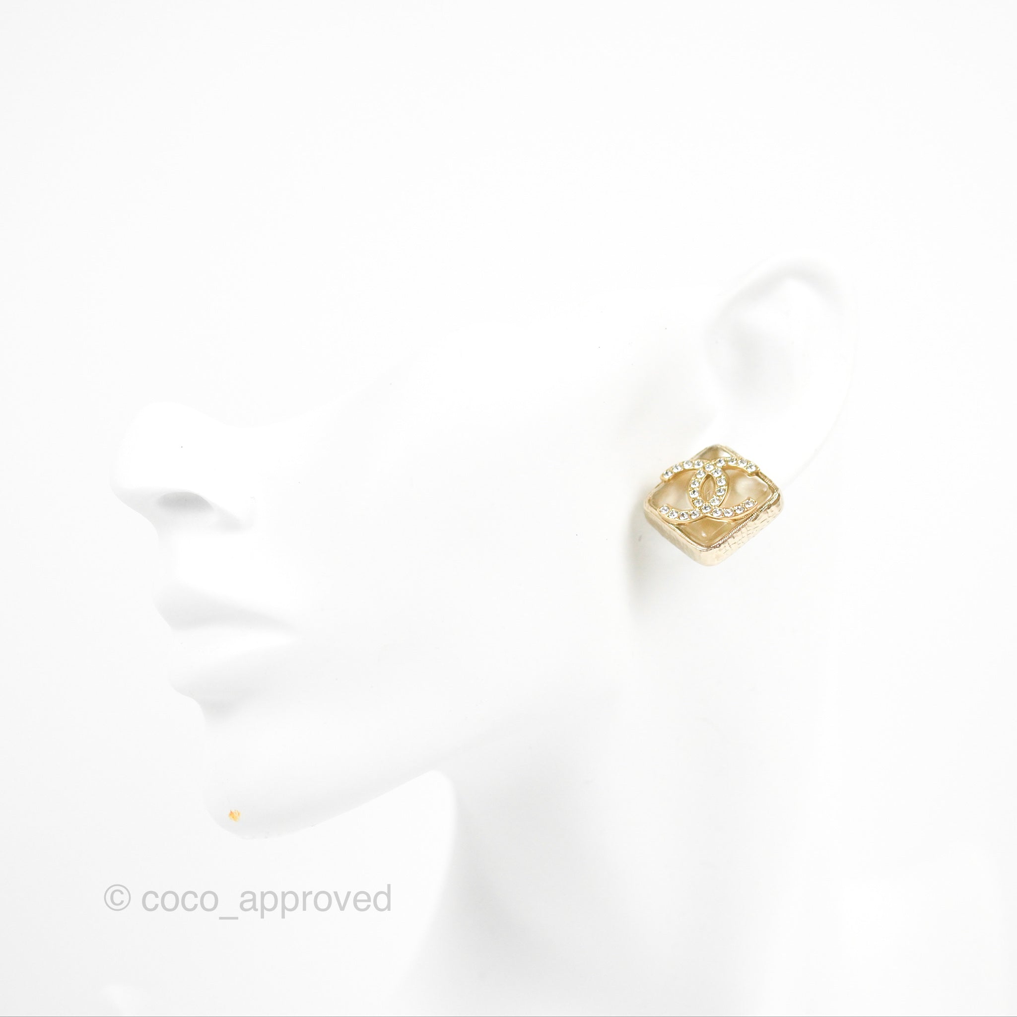 Chanel CC Crystal Square Earrings in Gold Tone - 22S Collection | Luxury Fashion Jewelry for Women, Perfect for Parties, Weddings & Special Occasions