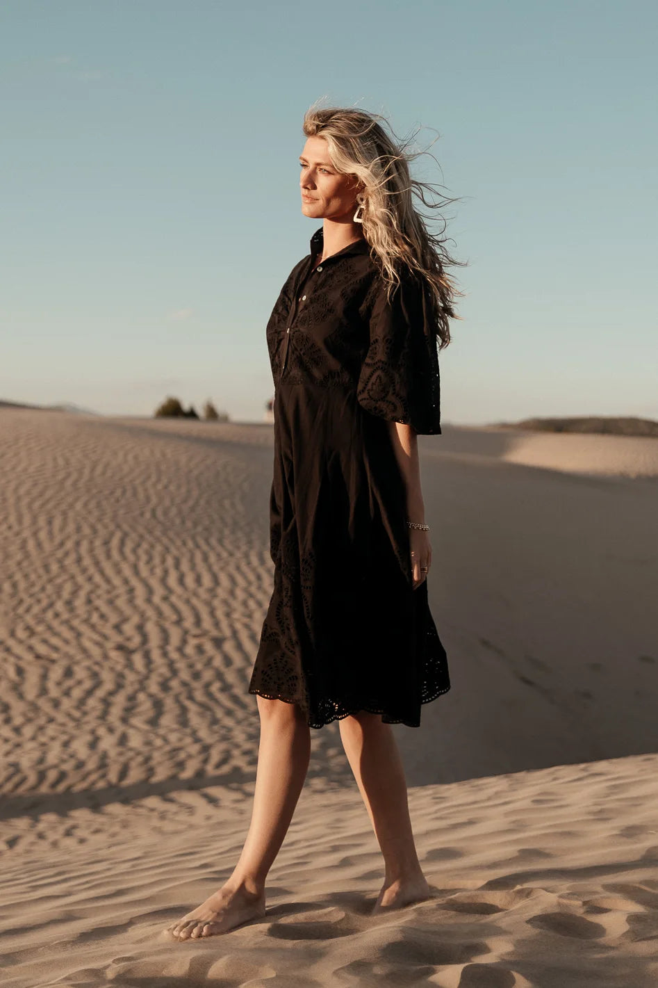 Elegant Black Eleanor Eyelet Lace Midi Dress for Women | Summer Wedding Guest Dress, Cocktail Party Outfit, Church Occasion Wear