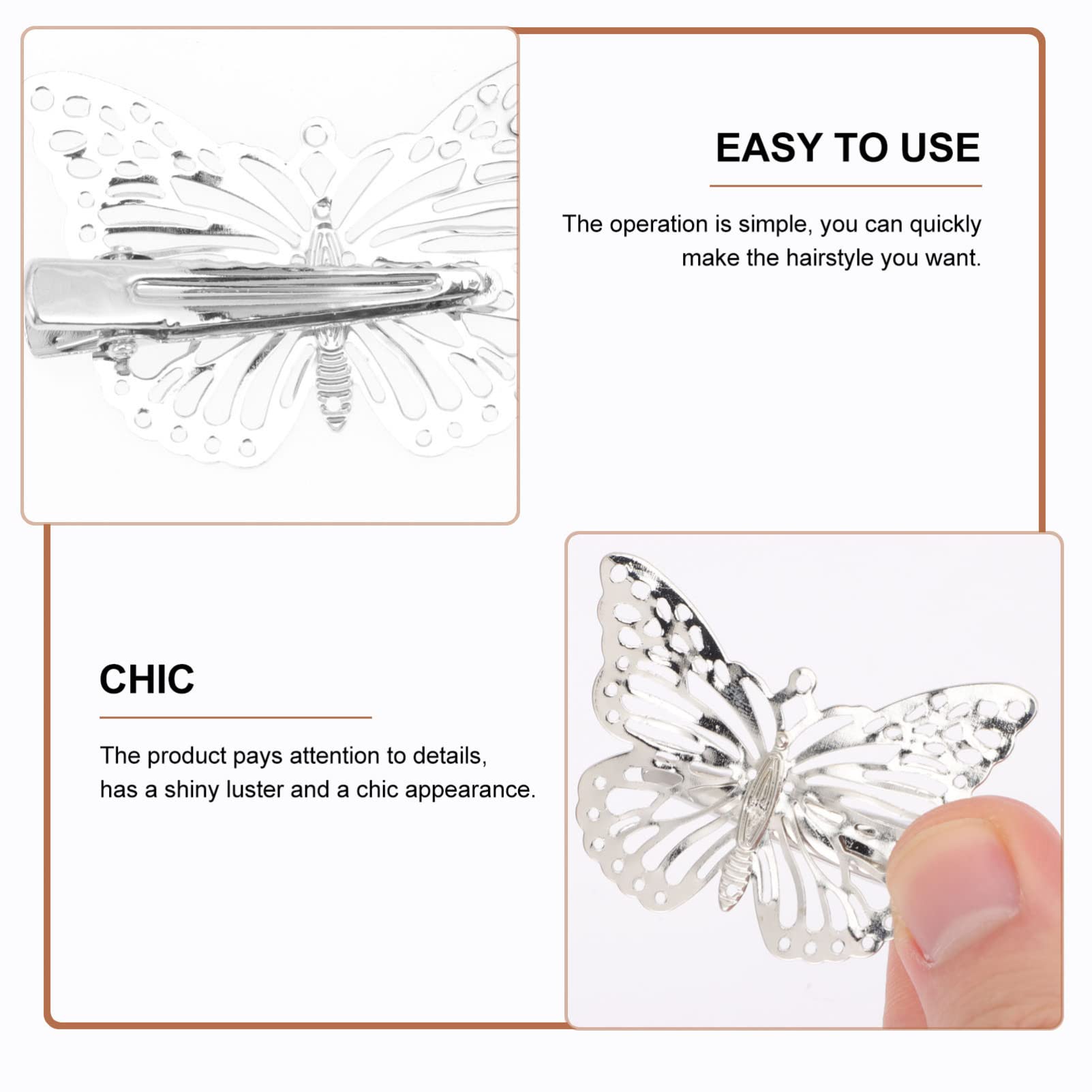 10pcs Silver Plated Butterfly Hair Clips for Women - 3D Alligator Hairpins, Barrettes & Tiara Accessories for Girls, Wedding, Bride & Party Decoration - Perfect for Everyday Wear, Special Occasions & Gift Giving