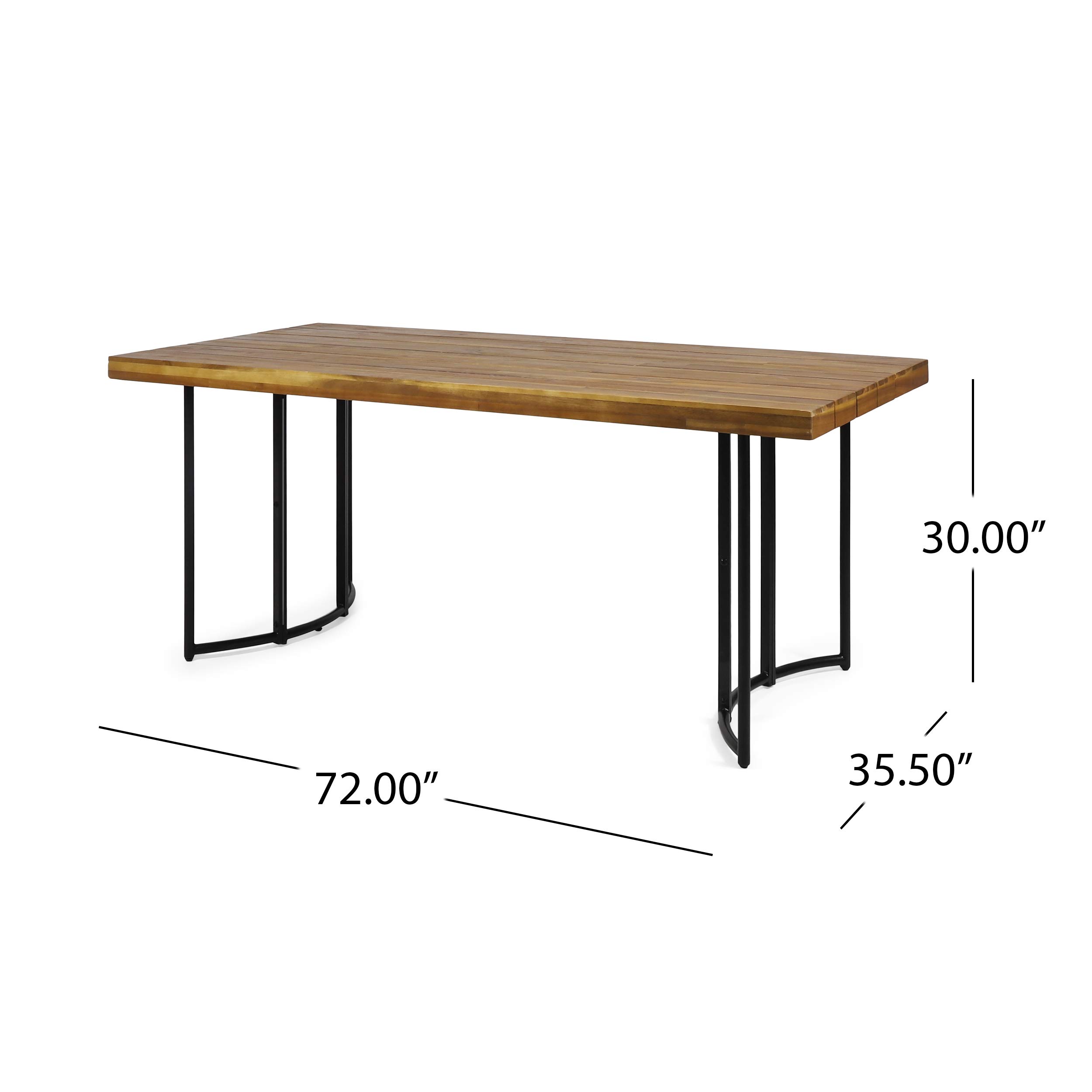 Samuel Outdoor Modern Industrial Acacia Wood Dining Table - Teak & Black Finish - Perfect for Patio, Garden, and Backyard Dining