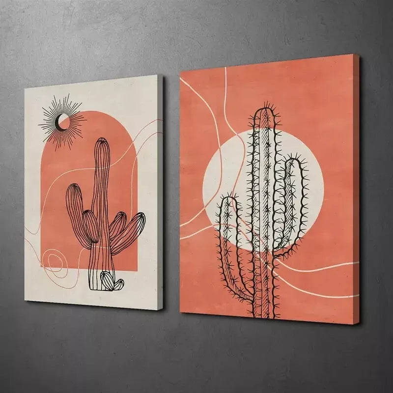 2-Piece Abstract Botanical Flowers Canvas Art Set - Minimalist Sun & Moon Framed Wall Decor (50x75cm) | High-Quality Print, 100% Australian Made | Perfect for Living Room, Bedroom & Office Decor