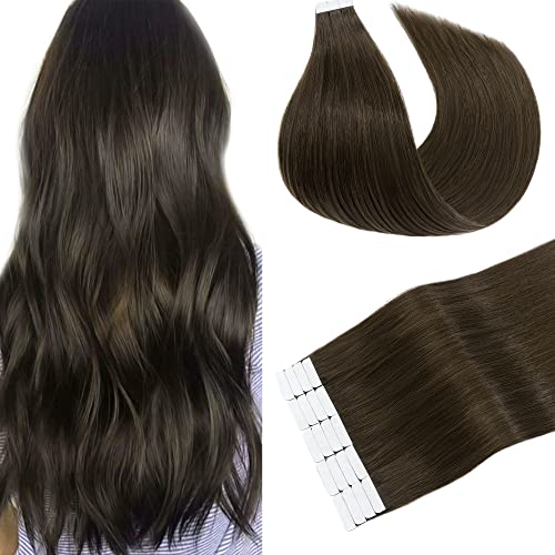 Benehair 22 Inch Tape in Hair Extensions - 50g 20pcs Dark Brown Human Hair - Real Straight Silky Soft Remy Hair - Seamless Double Side Tape for Women - Perfect for Volume, Length & Styling - Great for Parties, Weddings & Daily Wear