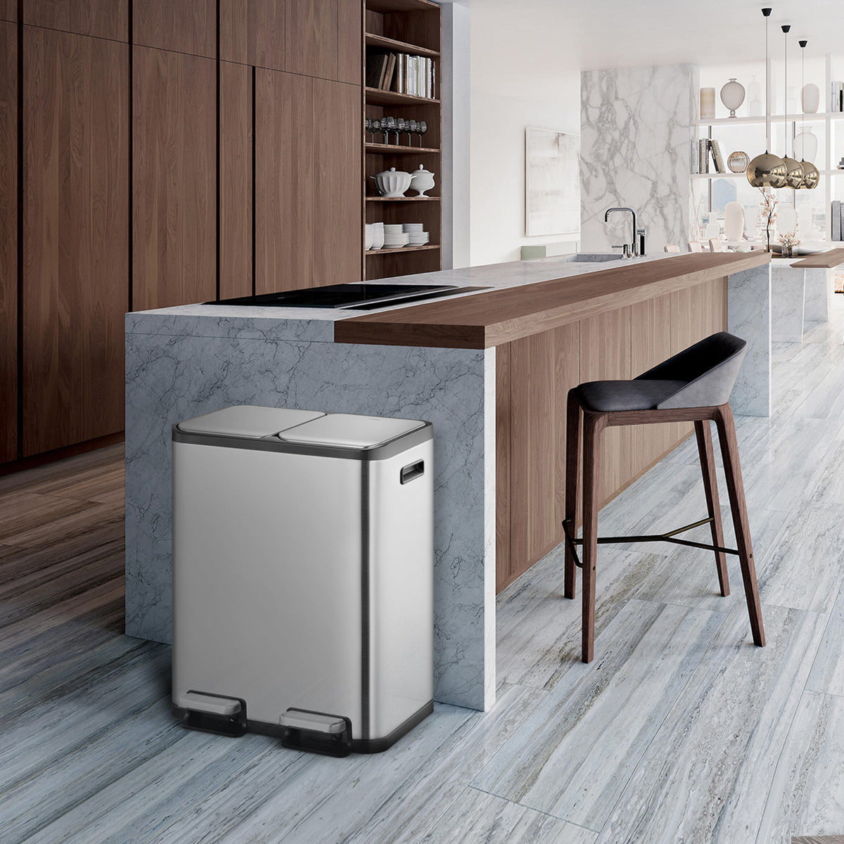 EcoCasa Dual Compartment 30L+30L Step Recycling Bin - Eco-Friendly Waste Separation for Kitchen, Office & Outdoor Use