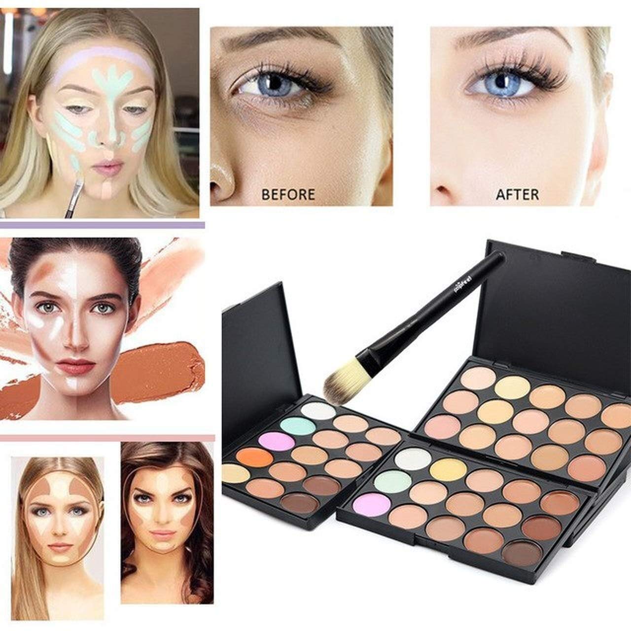HUDACRUSH BEAUTY 15-Color Natural Contour Face Cream Makeup Concealer Palette with Brush - Perfect for Contouring, Highlighting & Concealing for Flawless Everyday Makeup