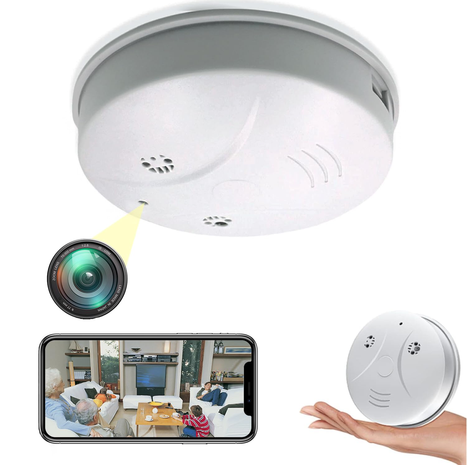 Hidden Camera Smoke Detector - WiFi HD 1080P Wireless Mini Nanny Cam for Home Security Surveillance | Indoor/Outdoor Use, No Audio | Perfect for Baby Monitoring, Elderly Care & Property Protection