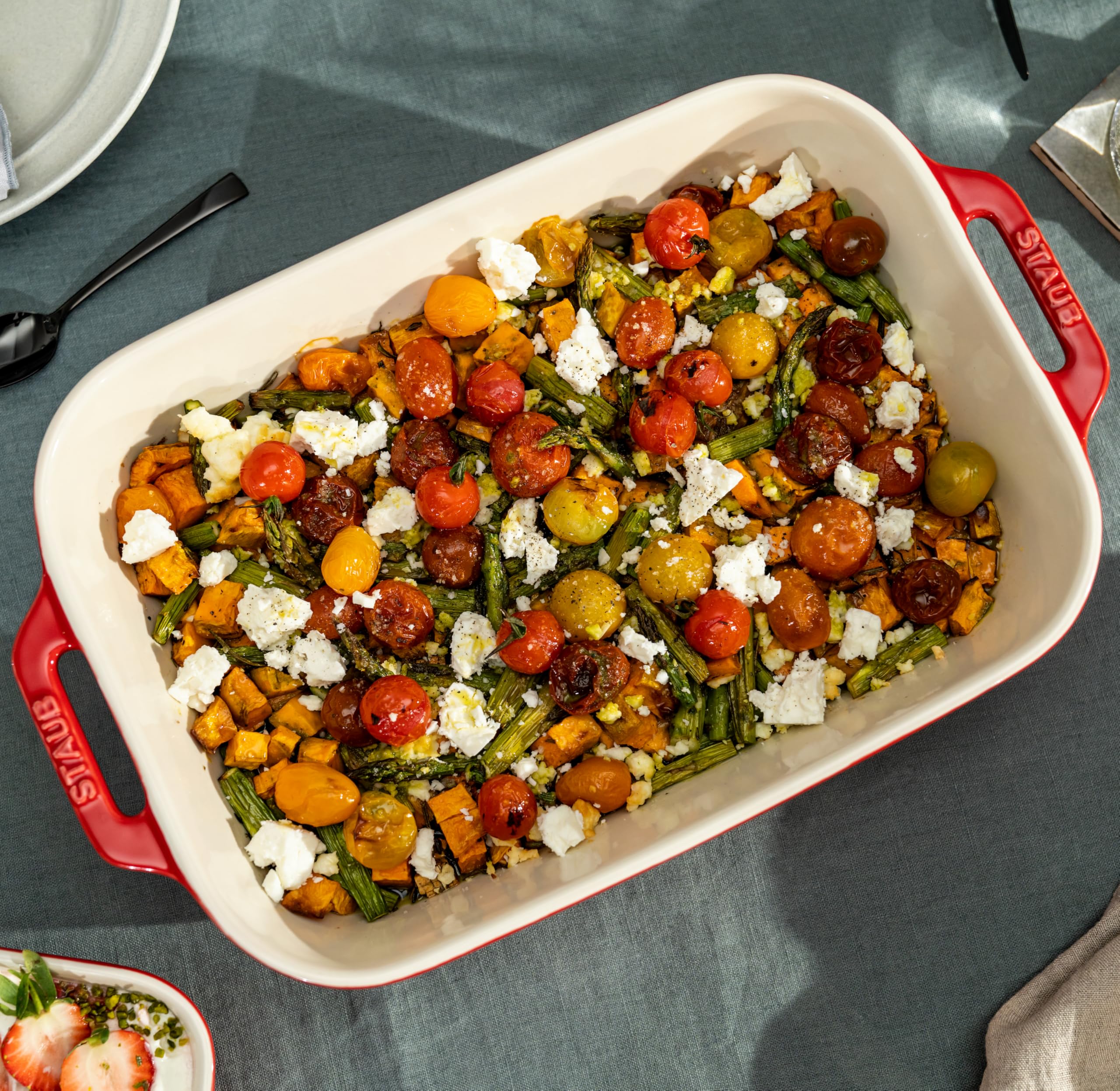 STAUB Ceramic Rectangular Baking Dish - 7.5x6 Inch Cherry Red Oven Safe Stoneware for Casseroles, Lasagna & Desserts | Perfect for Holiday Cooking & Family Dinners