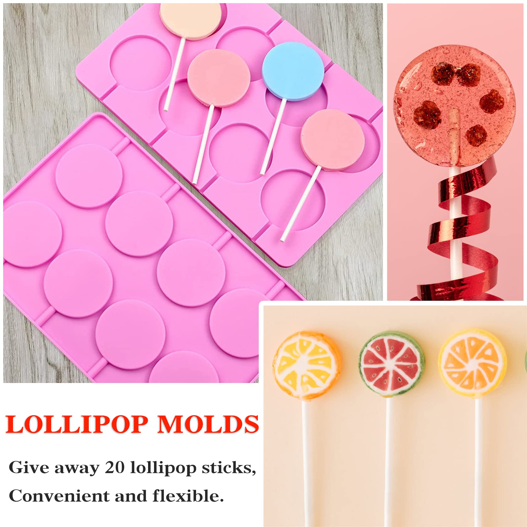 Premium Silicone Lollipop Molds Set - 2x8 Round Nonstick Candy Molds with 20 Sticks for DIY Hard Candies, Chocolates, Jellies & Baking | Perfect for Homemade Treats, Party Favors & Gift Making