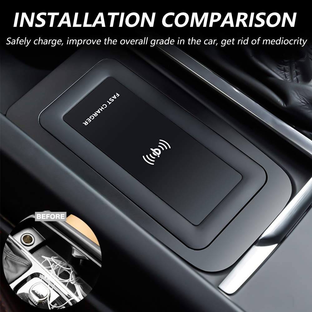 Volvo S90 V90 XC90 XC60 V60 S60 Wireless Car Charger (2020-2019 Models) - 10W Qi Fast Charging Pad with Dual 18W QC3.0 USB Ports for iPhone & Samsung - Perfect for Commuting & Road Trips