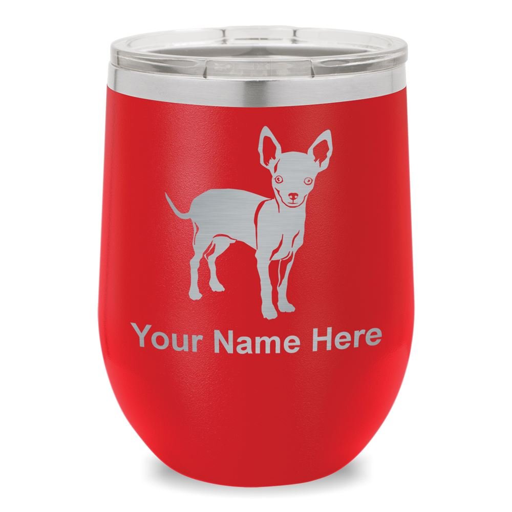 Personalized Chihuahua Dog Wine Glass Tumbler with Engraving - Perfect for Pet Lovers, Gifts & Wine Tasting (Red)