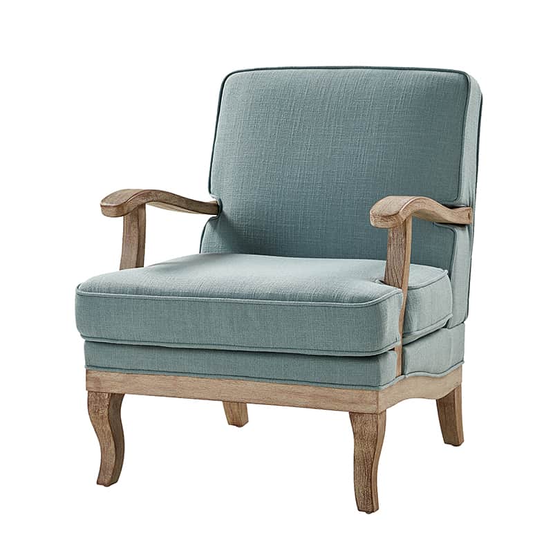 Randolph Farmhouse Upholstered Accent Chair with Wooden Legs - Comfortable Living Room Armchair for Home Decor, Reading Nook & Cozy Sitting Area (Multiple Style Options Available)
