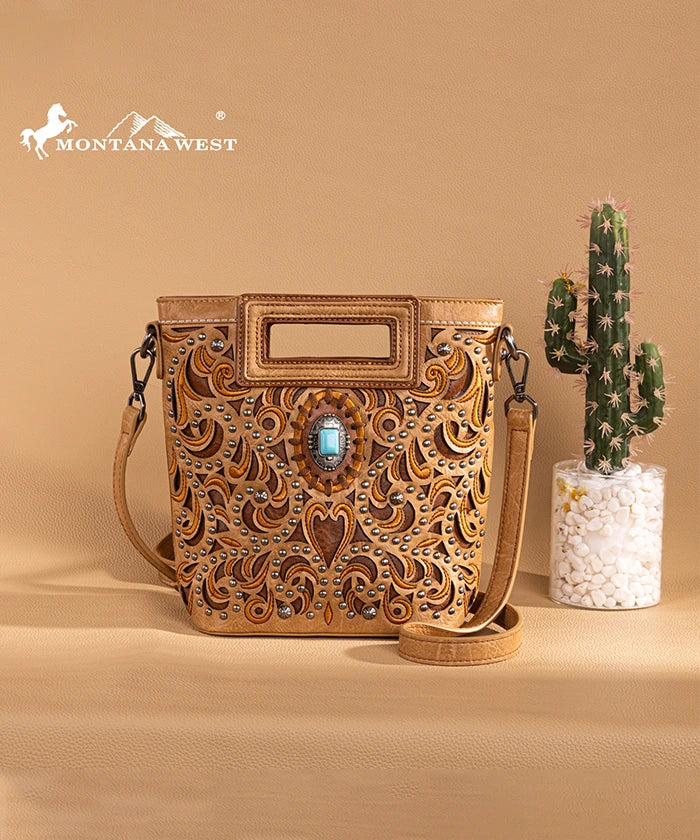 Montana West Embroidered Crossbody Bag for Women - Stylish Cut-Out Design, Perfect for Travel, Shopping & Everyday Use