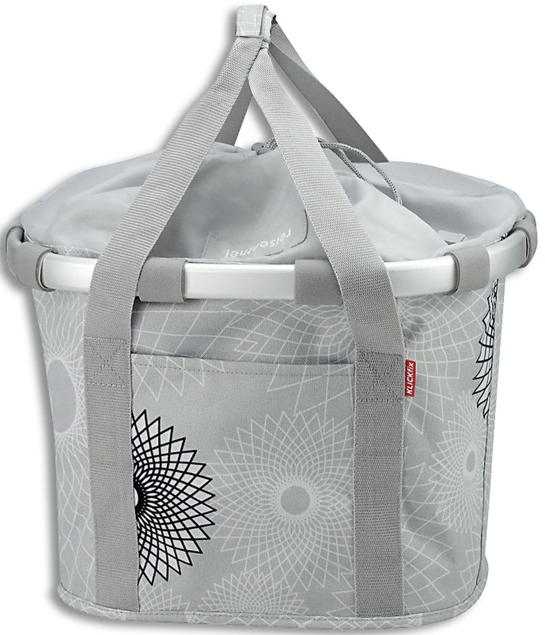 Rixen & Kaul Reisenthel Bike Basket - 15L Light Grey with Crystals | Premium Bicycle Front Basket for Shopping, Picnics & Commuting | Durable & Stylish Cycling Accessory