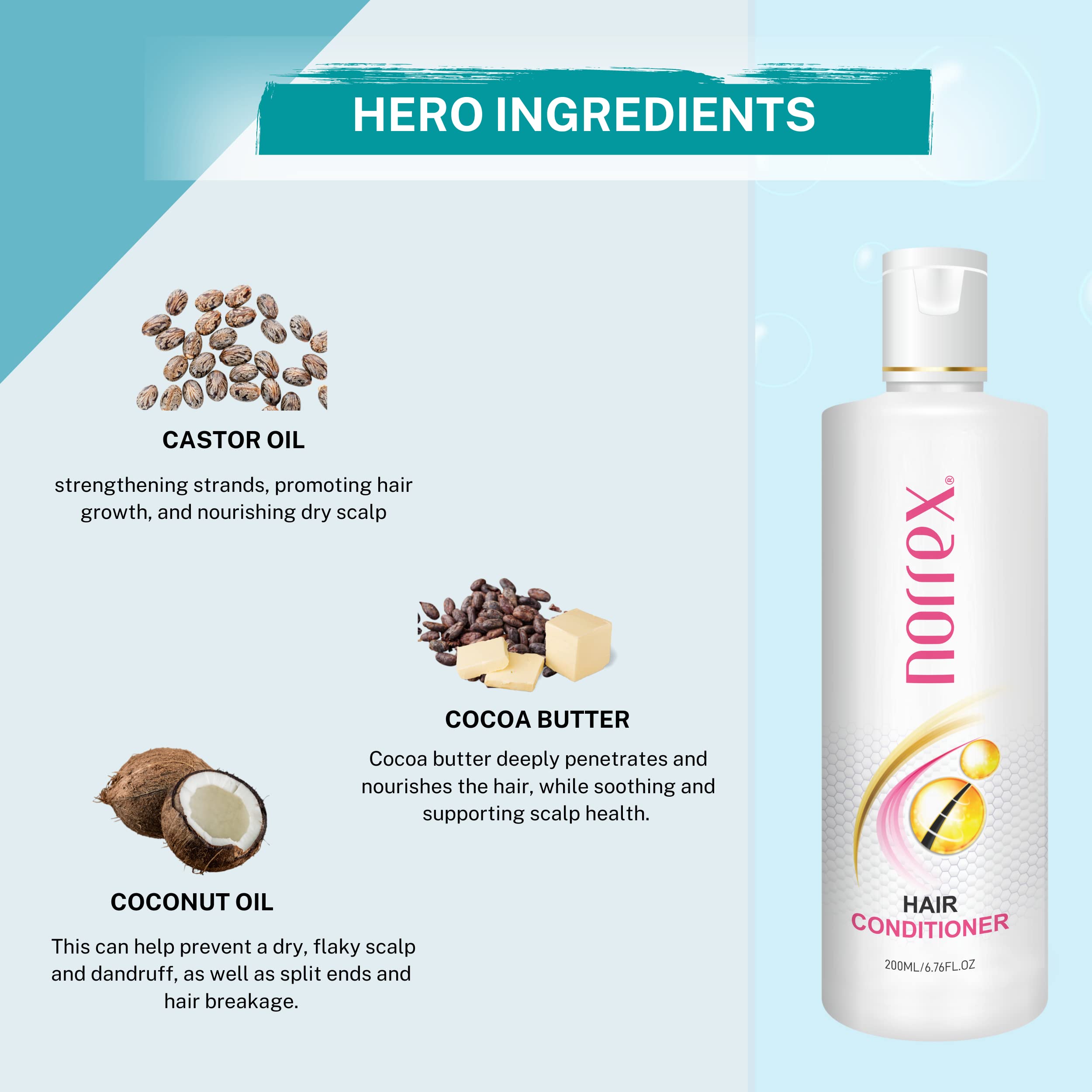 Norrex Intense Repair Hair Conditioner for Smooth & Frizz-Free Hair - Deep Moisturizing Treatment for Damaged Hair - Unisex Formula for Men & Women (200ml) - Perfect for Daily Use & Salon-Quality Results at Home